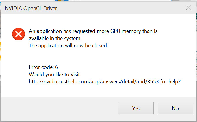 Ошибка NVIDIA OPENGL Driver. NVIDIA OPENGL Error code 7.
