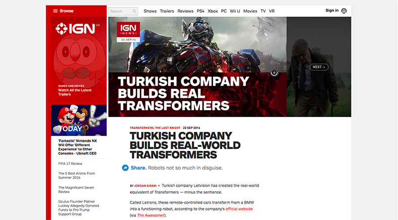 Türk Firması Gerçek Bir Transformer Üretti (IGN)